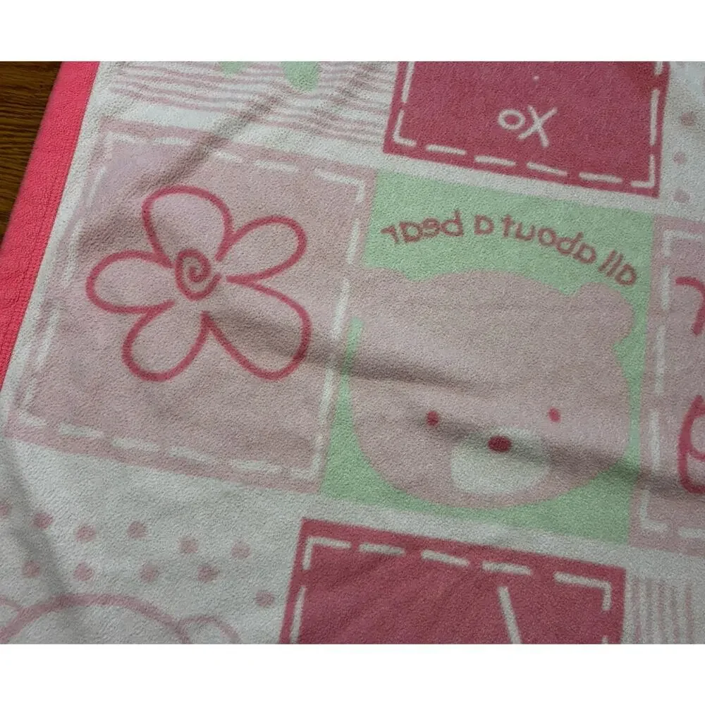 Carters Classics All About A Bear Pink Baby Blanket Hug Me Fleece Green White
